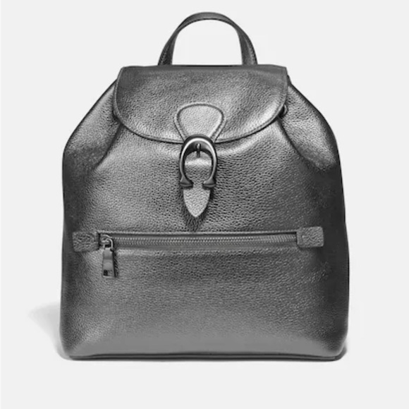 Coach Handbags - Coach Evie Backpack Metallic Graphite Silver